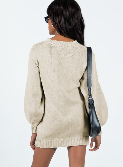 Harmony Balloon Sleeve Knit Mini Dress Beige | Princess Polly Harmony Balloon Sleeve Knit Mini Dress Beige | Princess Polly