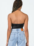 back view of model wearing Princess Polly Zella Bodysuit Black Sleeveless Plunger 