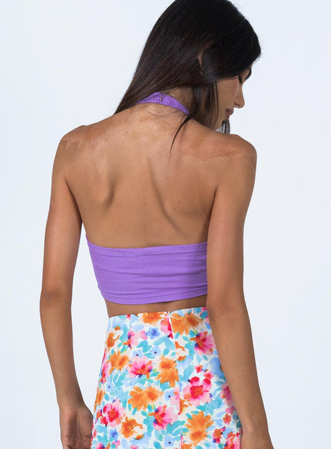 back view of model wearing Princess Polly Sami Top Purple 