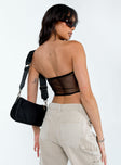 back view of model wearing Princess Polly Beverly Strapless Top Black Sleeveless Square Neck 