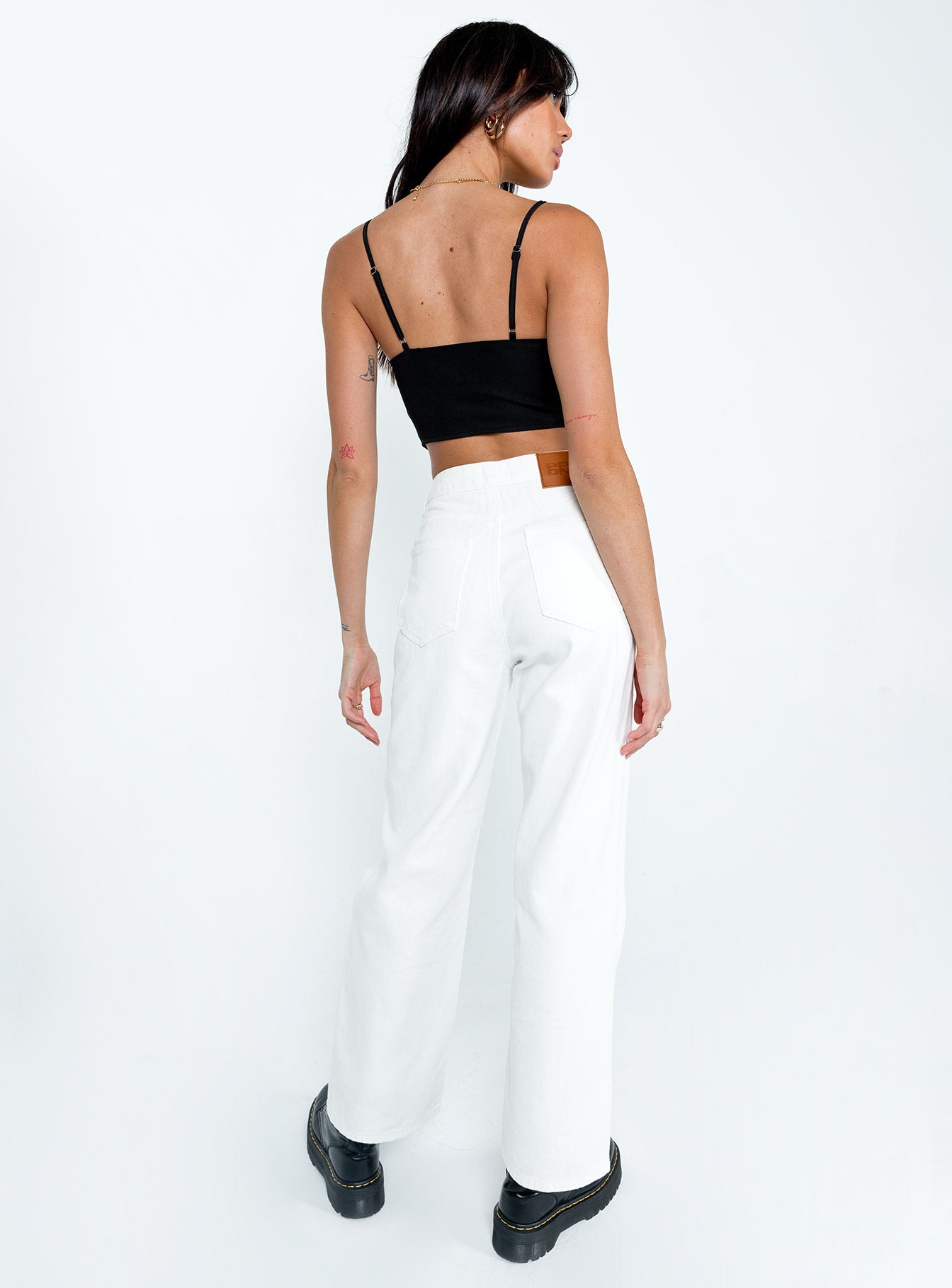 back view of model wearing Princess Polly Sevina Wide Leg Denim Jeans White High Waisted 