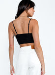 Black crop top Adjustable shoulder straps  Sheer lace bust  Hook & eye front fastening  Wired front  Pointed hem 