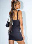 back view of model wearing Princess Polly Samira Mini Dress Black 