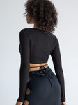 back view of model wearing Princess Polly Despina Long Sleeve Top Black 