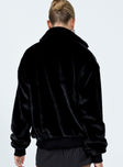 Bomber jacket Faux fur material Zip fastening at front Classic collar Ribbed cuffs Ribbed hem Non-stretch Fully lined 