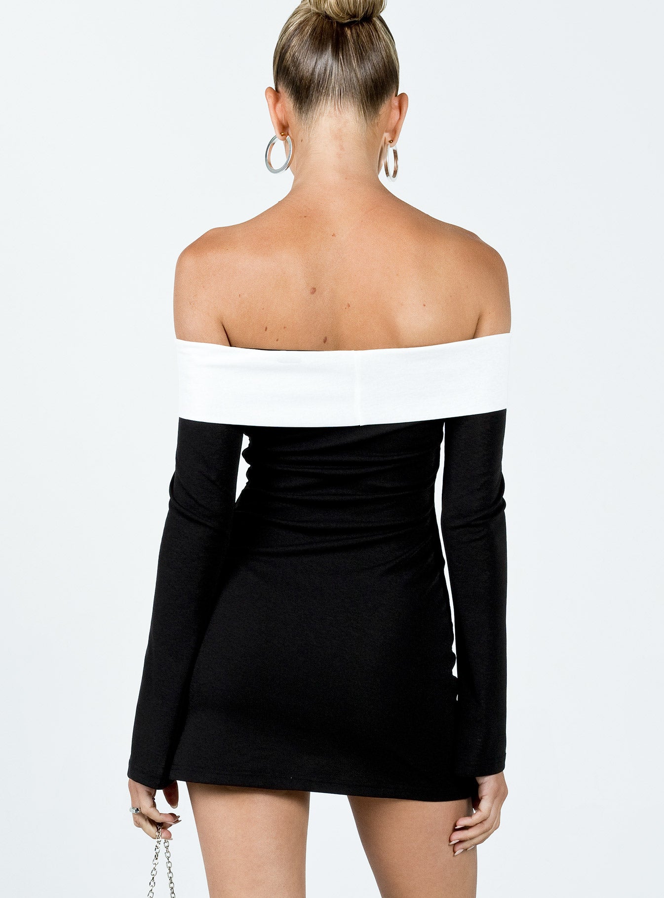 Anya Long Sleeve Off Shoulder Mini Dress Black | White | Black | White | Womens | Princess Polly Anya Long Sleeve Off Shoulder Mini Dress Black | White | Black | White | Womens | Princess Polly