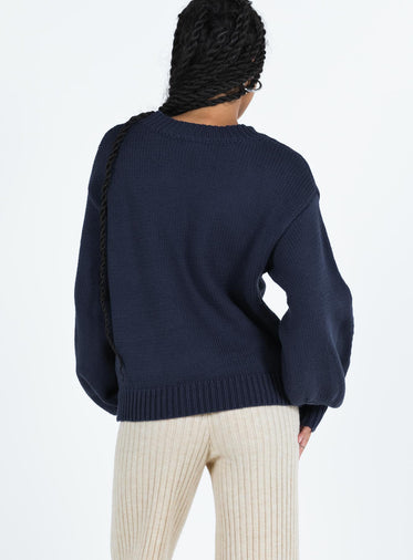 Harmony Balloon Sleeve Knit Sweater Navy