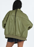 Goldsmith Faux Leather Bomber Jacket Green