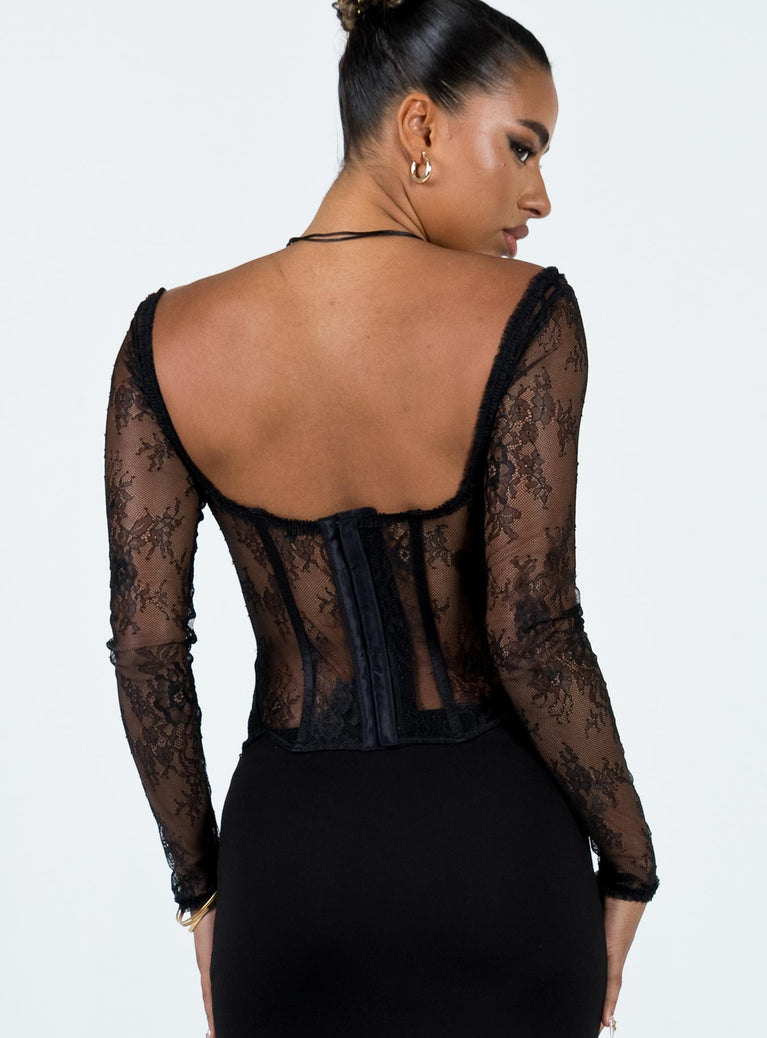 Black Lace Corset Top - Long Sleeve Lace Top - Bustier Crop Top