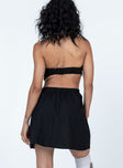 back view of model wearing Princess Polly Alina Strapless Mini Dress Black Square Neck 