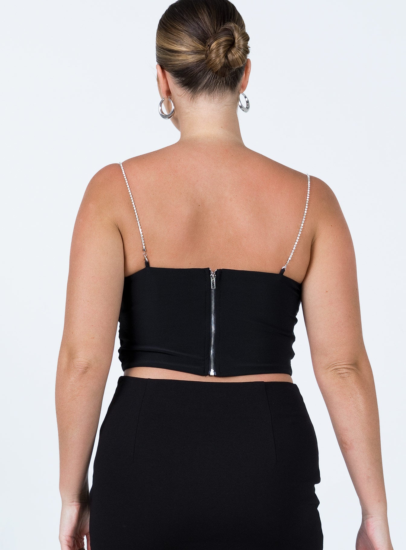 back view of model wearing Princess Polly Pasco Top Black 