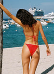 Red bikini bottoms Cheeky cut Adjustable coverage  Slim sides Fully lined 