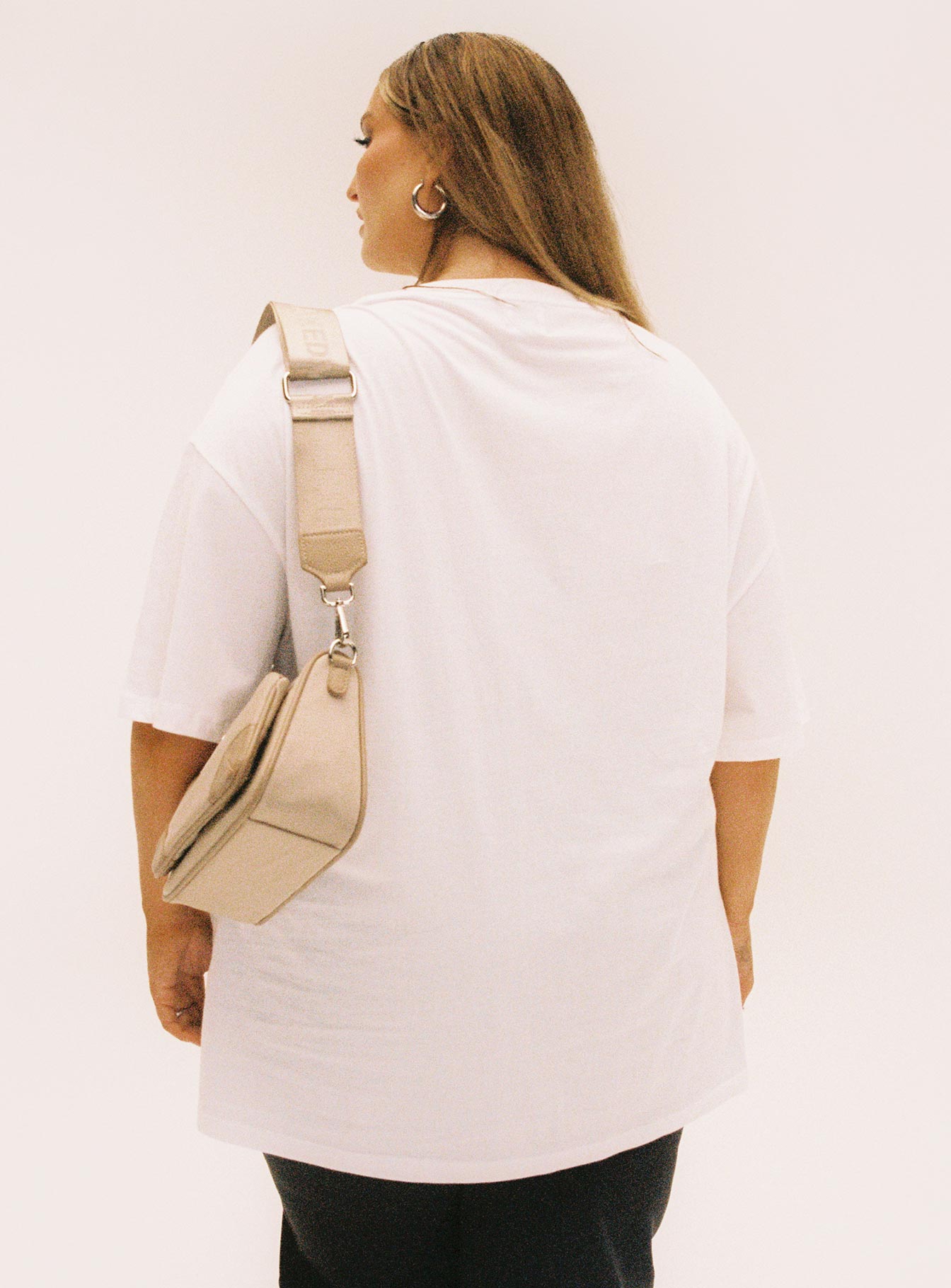 product Princess Polly Three Fourth Sleeves Square Neck  Organic Love The Earth Oversized Tee White Curve