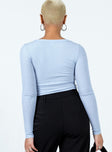 Blue long sleeve top Ribbed material Wide neckline