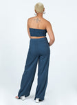 Matching set Pinstripe print Crop top Folded neckline Inner silicone strip at bust Invisible zip fastening at side Shirred back panel Tailored pants Hook & zip fastening Wide leg