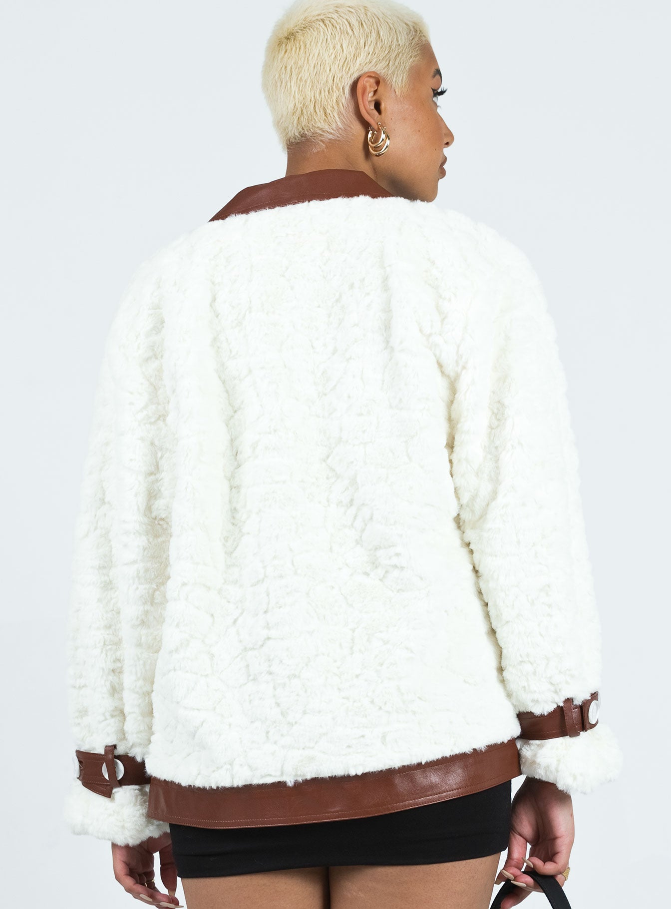 Tudor PU Faux Fur Jacket White / Brown