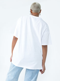 back view of model wearing Princess Polly Tweety Post Card Vacation Oversized Tee White Short Sleeve Crew Neck 