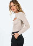 side view of model wearing Princess Polly Kadel Bodysuit Beige Full Sleeves Crew Neck 