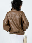 Jacket Faux leather material Classic collar Zip & press button fastening at front Elasticated hem & cuffs Twin hip pockets