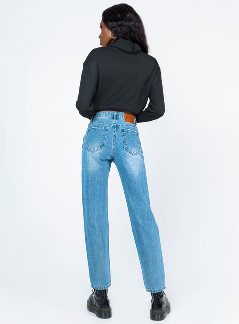 back view of model wearing Princess Polly South Beach Denim Jeans High Waisted 