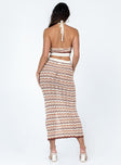 Matching set Crochet material Crop top V neckline High waisted maxi skirt Elasticated waist High side slit