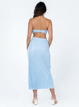 Matching set Silky material  Pleated design  Strapless top  Twisted bust  Midi skirt  Elasticated waistband  Lettuce edge hem 