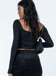 back view of model wearing Princess Polly Sylvie Long Sleeve Top Black Full Sleeves Square Neck 