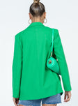 Green blazer Lapel collar Button front fastening Twin hip pockets Faux chest pocket Padded shoulders