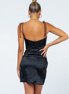back view of model wearing Princess Polly Sarah Corset Mini Dress Black 