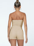 Strapless romper Textured material  Ruched detail at bust 