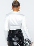 back view of model wearing Princess Polly Rochelle Long Sleeve Top White 