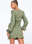 back view of model wearing Princess Polly The Villa Mini Dress Green 