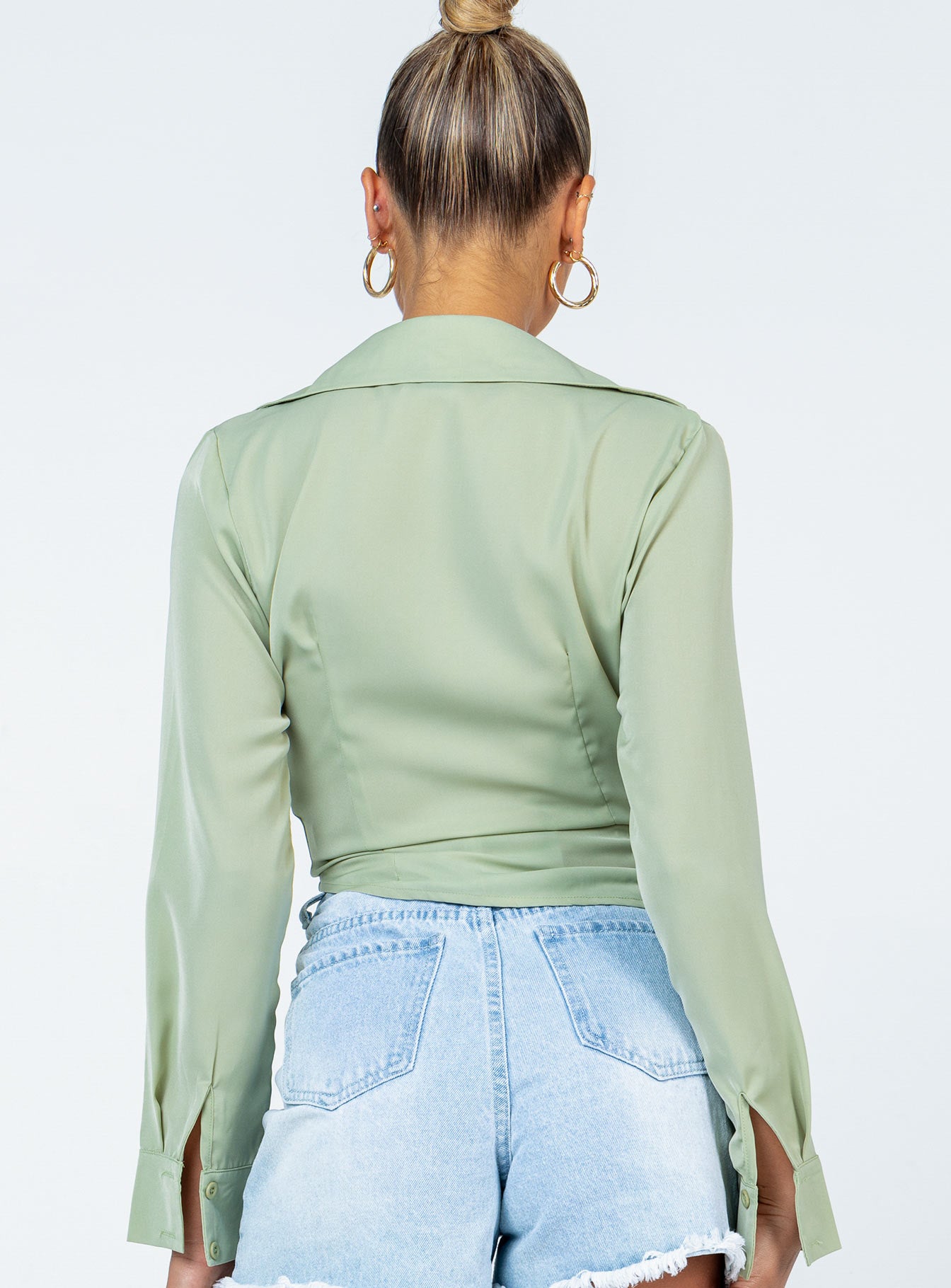 back view of model wearing Princess Polly Gonzalo Shirt Green 