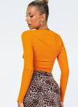 back view of model wearing Princess Polly Angelo Long Sleeve Top Orange 