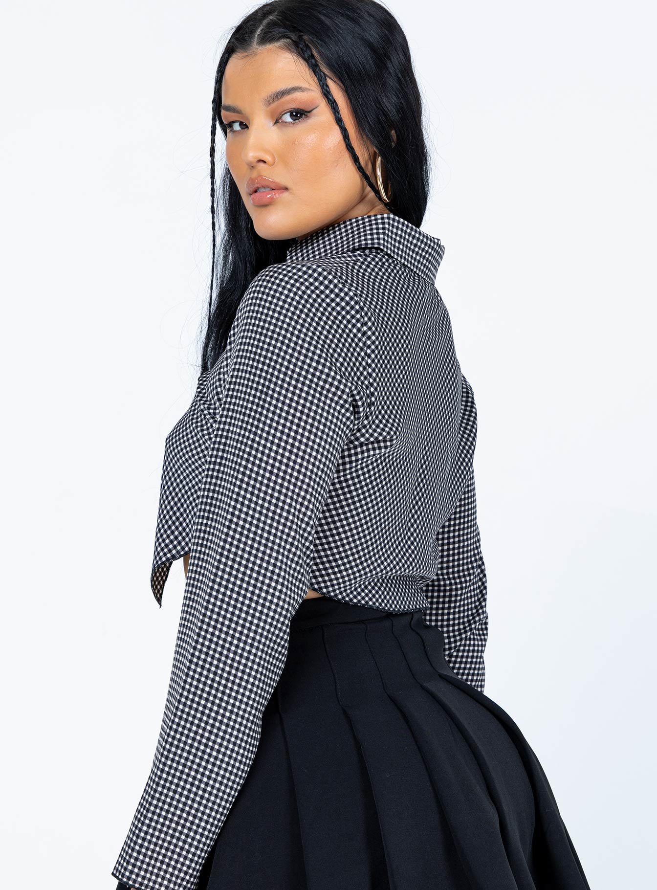 back view of model wearing Princess Polly Nina Long Sleeve Top Black 