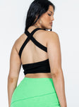 Black crop top Ribbed material  High neck  Exposed back 