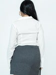 Front view of model wearing  front Princess Polly Full Sleeves Square Neck  Aneletta Shirt Ivory