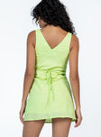 Mini dress Detail stitching  V neck Singe waist tie at back Invisible zip fastening at side 