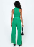 Matching set Ribbed material Tank top Mock neck Low cut sides High waisted pants Elasticated waistband Wide leg