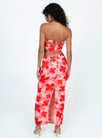 Matching set Floral print Strapless crop top Inner silicone strip Clasp & zip fastening at back Curved hem Midi skirt Invisible zip fastening at back High slit at back