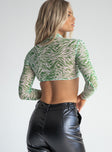 back view of model wearing Princess Polly Remus Long Sleeve Top Green 