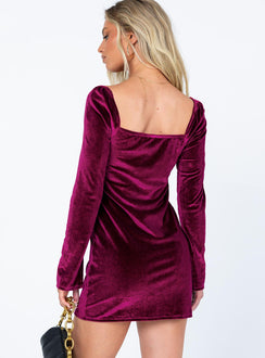 back view of model wearing Princess Polly Star Power Velvet Mini Dress Burgundy 