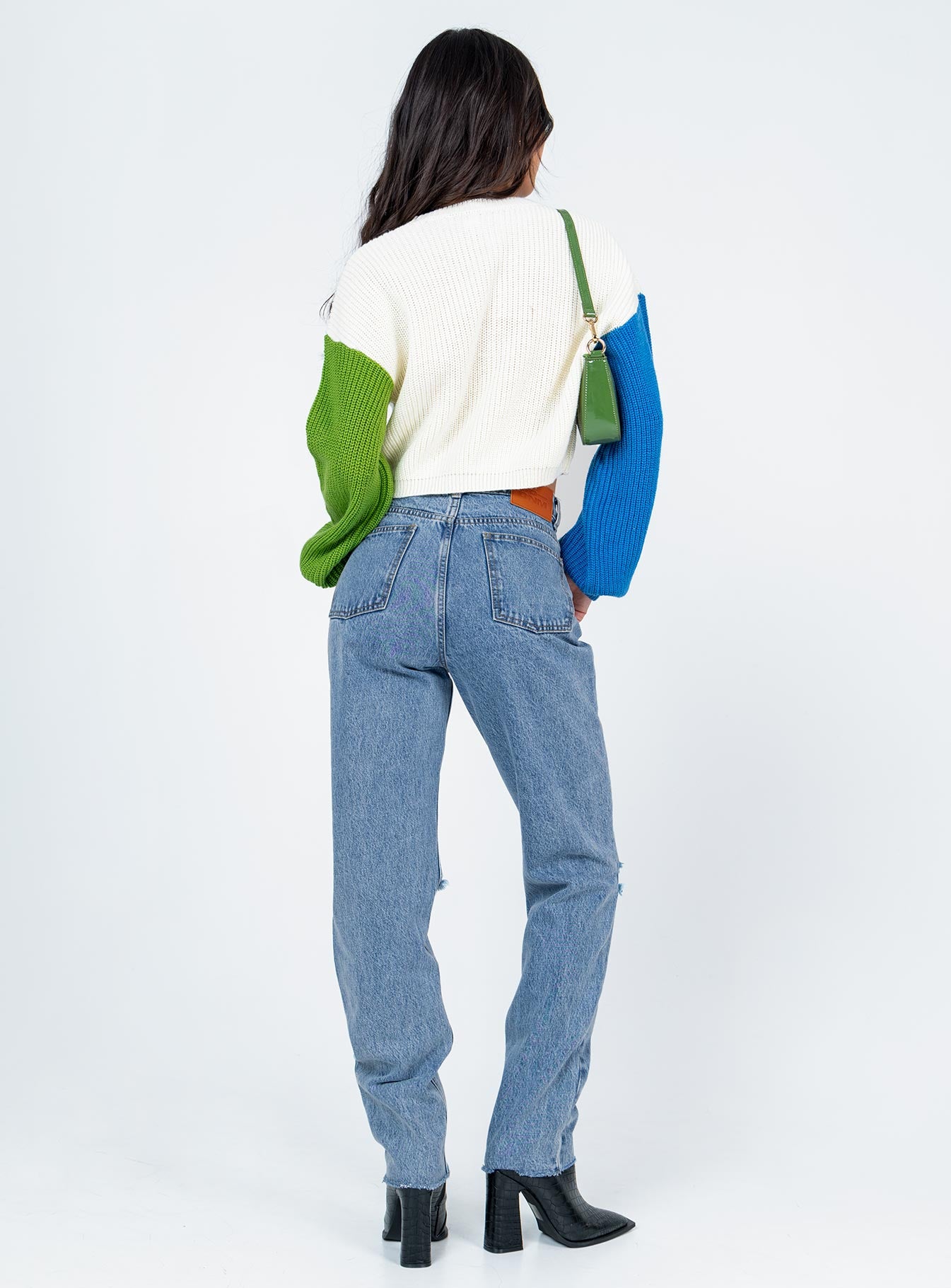 back view of model wearing Princess Polly Bolonia Skinny Denim Jeans Mid Rise 