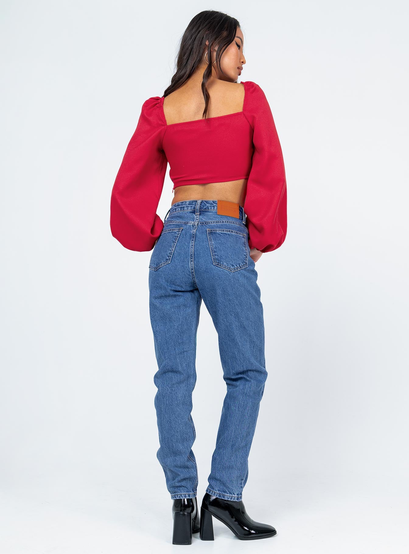 back view of model wearing Princess Polly Montenegro Skinny Denim Jeans High Waisted 