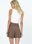 Mini skirt Built in shorts Pleated design Silver-toned faux buckles Invisible zip fastening at back