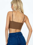 Brown crop top Adjustable shoulder straps  Gathered bust  Cut out detail  Boning through front  Invisible zip fastening at side 