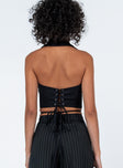 back view of model wearing Princess Polly Ashburton Top Black Sleeveless Plunger 