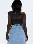 back view of model wearing Princess Polly Archo Mesh Bodysuit Black Full Sleeves Scoop Neck 