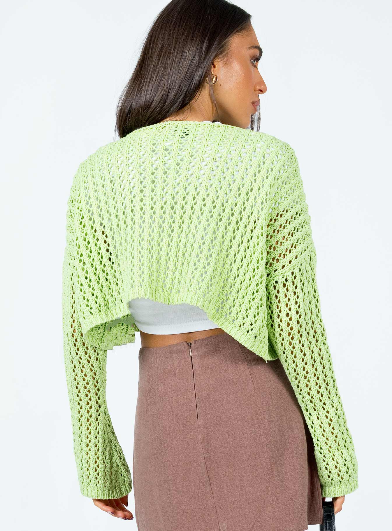 Taleah Lace Knit Cardigan Green Cropped 