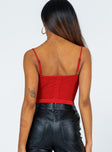 back view of model wearing Princess Polly Triston Bodysuit Red Sleeveless Sweetheart 